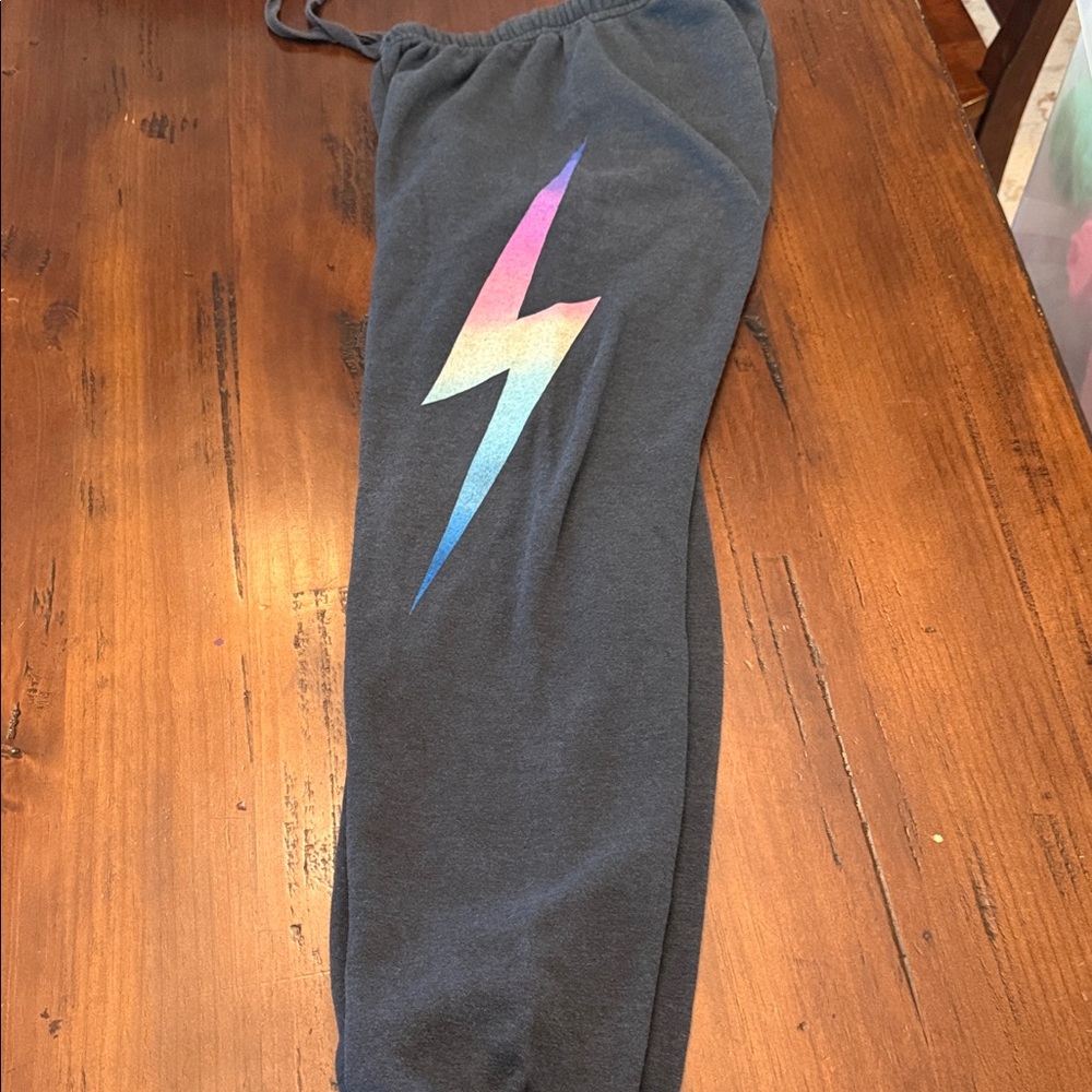 Aviator Nation Black Joggers with Rainbow Lightning Bolt